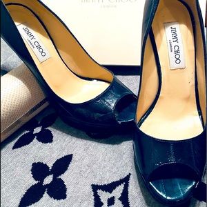 Authentic Jimmy Choo Eel skin platform stiletto